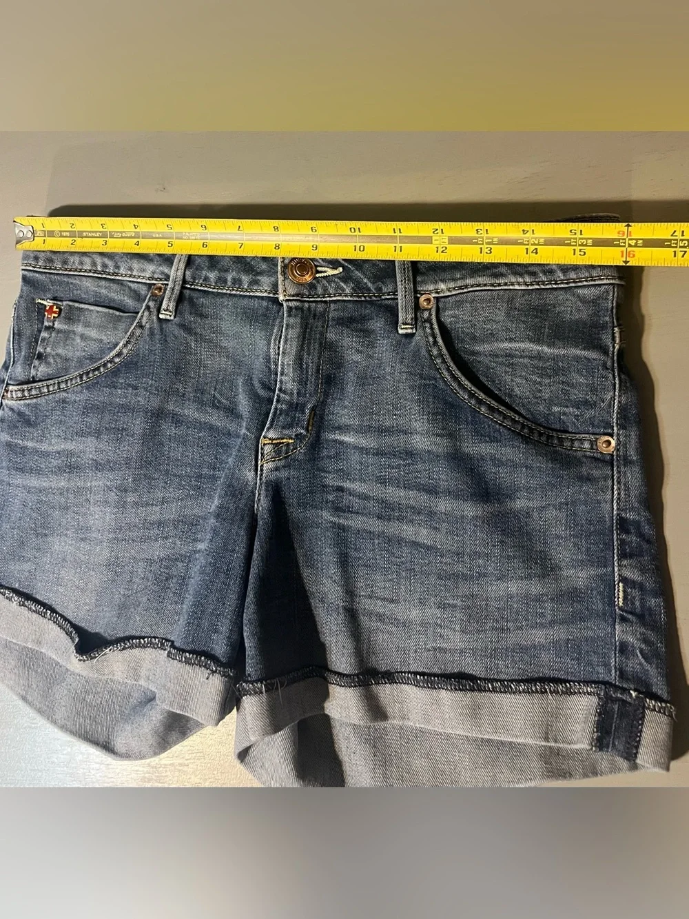 HUDSON Cuffed Denim Shorts with Flap Pockets Blue 28